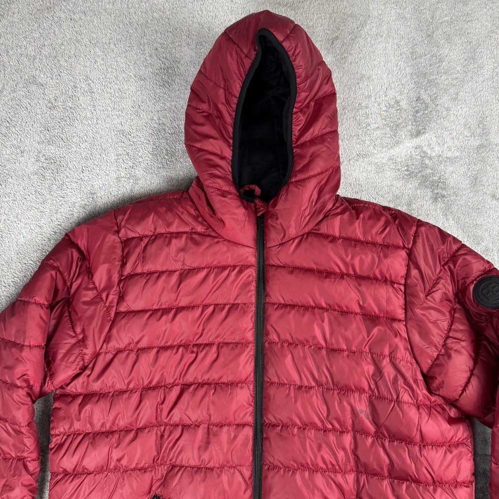 Perry Ellis Portfolio Men Red Quilted Puffer Lightweight Hooded Jacket Size XL
